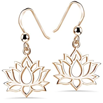 Image of Materia Lotus Flower Dangle Earrings 925 Sterling Silver in Silver, Rose or Yellow Gold Plated for Women Teenagers,