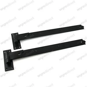 Image of Wyre Direct Gate Hinges Straight 600mm 24&quot; Pair Black Heavy Duty Hook And Band Hinge