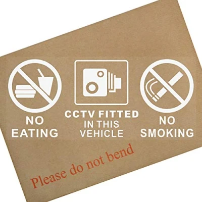 Image of Platinum Place 2 x Vehicle No Smoking,Eating,Drinking,CCTV Fitted Stickers INTERNAL White onto Clear Van,Car,Notice,Taxi,Sign,Window,Warning,Passenger,Passengers,Health,Safety