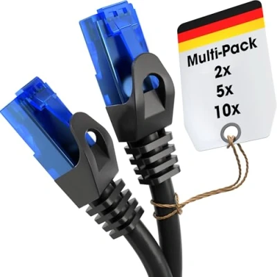Image of KabelDirekt 5x 7.5m Ethernet Cable, LAN Network Cable Available in 0.25 30m (Fibre Optic Speed for Gigabit Networks with 1Gbps, Switches/Routers/Modems RJ45, black/blue)