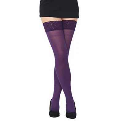 Image of Opaque 80 Denier Microfibre Hold Ups Stockings by Sentelegri, 9 Colours, Sizes S XL (XLarge, Purple)