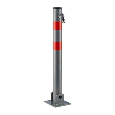 Image of Relaxdays Round Parking Barrier 64 cm Tall Post to Block Space, Folding Bollard Locking Pole with 3 Keys Car Spot of Steel Red Warning Marks, Grey