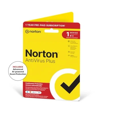 Image of Norton Antivirus Plus 2024, software for 1 Device and year subscription with automatic renewal, PC or Mac, Activation Code by Post