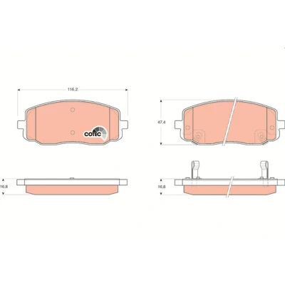 Image of 581010XA01, 581010XA10 Brake pad set TRW COTEC GDB3369 with acoustic wear warning accessories HYUNDAI: i10 I, KIA: Picanto I