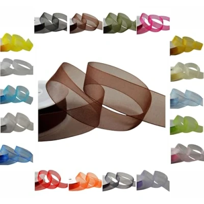 Image of 50m / 25m Roll Luxury Organza Woven Edge Ribbon Reel Rolls 3mm, 9mm, 15mm, 25mm, 40mm (Brown, 15mm 25 Metres)