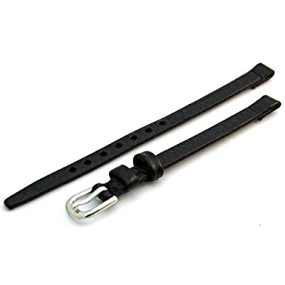 Image of Ladies Open Ended Watch Band Strap for Vintage Watches. Genuine Leather 6mm Black with Chrome (Silver Colour) Buckle