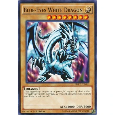 Image of Yugioh 1st Ed Blue Eyes White Dragon LOB art LDK2 ENK01 Common Edition Legendary Decks II Cards