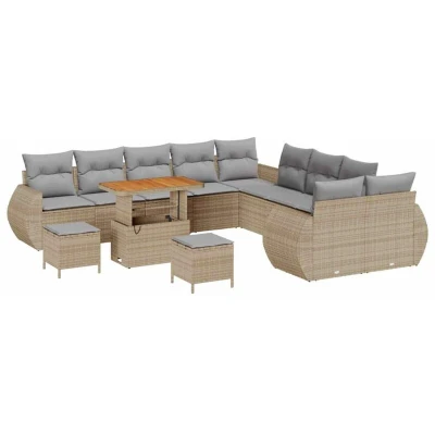 Image of 13 Piece Garden Sofa Set with Cushions Beige Poly Rattan Acacia vidaXL