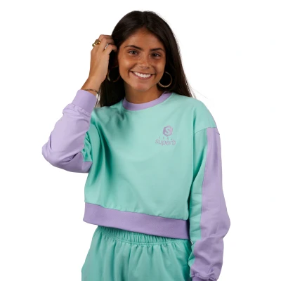 Image of Superb Be Happy RSC S2102 WoMens short long sleeved round neck sweatshirt Lilac Cotton Size Medium