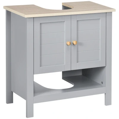Image of kleankin Under Sink Cabinet, Bathroom Vanity Unit, Pedestal Design, Storage Cupboard with Adjustable Shelf, Grey