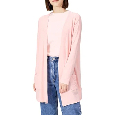 Image of Amazon Essentials Women&#039;s Relaxed Fit Lightweight Lounge Terry Open Front Cardigan, Light Pink, XL