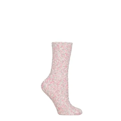 Image of Elle Women’s Gift Boxed Socks Popcorn Cosy Lounge Socks, Anti Slip Grips, Slipper Idea, Present for Christmas,1 Pair, Size 4 8 Pink/Cream