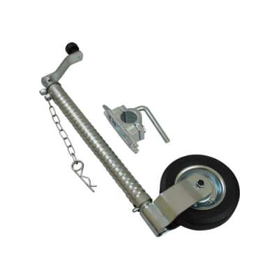 Image of Secure Fix Direct Heavy Duty Caravan Jockey Wheel &amp; Clamp 48MM (Ribbed Trailer Metal Rim Wind Up Handle)