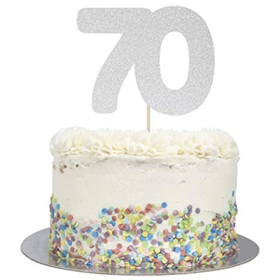 Image of Large Number 70 Glitter Cake Topper (Silver Glitter)