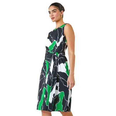 Image of Roman Originals Ruched Waist Dress for Women UK Ladies Twist Knot Waisted Wrap Stretch Jersey Knee Length Business Smart Work Office Formal Evening Petite Green Size 10