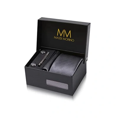 Image of Massi Morino Tie and Pocket Square Set Men incl. Cufflinks, Pin Gift Box Men&#039;s grey for Wedding