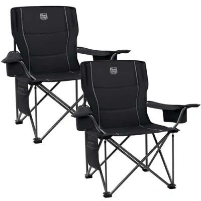 Image of TIMBER RIDGE Camping Chairs 2 Set for Adults Heavy Duty 200kg Oversized, Padded Folding Chair with Cup Holder and Cooler Bag Comfy Outdoor Picnic Fishing Garden, Lightweight Portable, Black