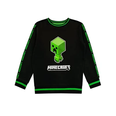 Image of Minecraft Boys Creeper Sweatshirt Black Age 11 to 12 Years