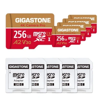 Image of [5 Yrs Free Data Recovery] Gigastone 256GB 5 Pack Micro SD Card, 4K Video Recording for GoPro, Action Camera, DJI, Drone, Nintendo Switch, R/W up to 100/50 MB/s MicroSDXC Memory Card UHS I U3 A2 V30
