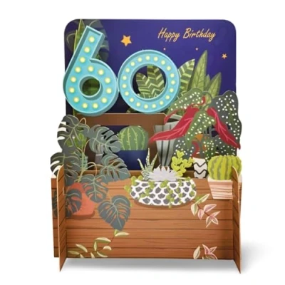 Image of Happy 60th Birthday Botanical Plants 3D Pop Up Greeting Card by Alljoy Cards MN044