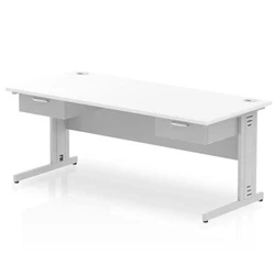 Image of Impulse 1800x800 Desk Cable Managed White/Silver 2x1 Drawer Fixed Ped