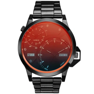 Image of STORM AVALONIC Slate RED Men&#039;s Dual time Watch with Metal Strap, Day and Date Function, Water Resistant to 50m