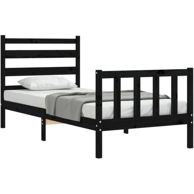 Image of vidaXL Bed Frame without Mattress Black Small Single Solid Wood Pine