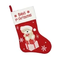 Image of Widdle Gifts Ltd Baby&#039;s 1st Christmas Keepsake Stocking with Embroidered Teddy Fully Lined 8553