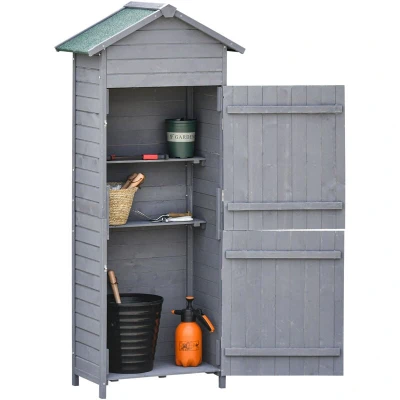 Image of Outsunny Wooden Garden Storage Shed Tool Cabinet w/Two Lockable Door 189x82x49cm