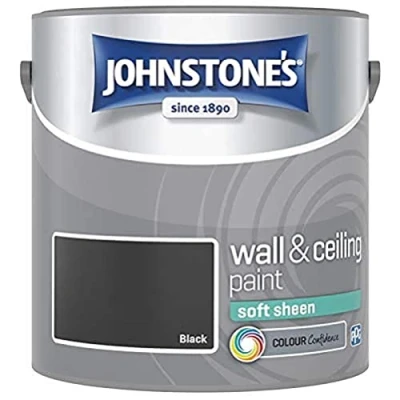 Image of Johnstone&#039;s 308877 Wall and Ceiling Paint Soft Sheen Interior Satin Finish Suitable for Walls Ceilings Black 2.5 L
