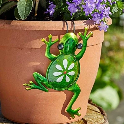 Image of Garden Mile Frog Pot Hanger Froggy Plant Ornament Toad Decoration Outdoor Indoor Hanging Gift Metal Hand Painted