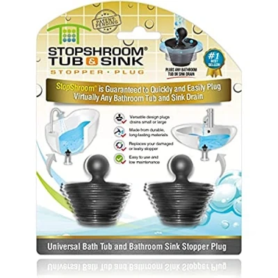 Image of StopShroom Pack of 2 Universal Stopper Plug for Bathtub and Bathroom Sink Drains Silicone Black
