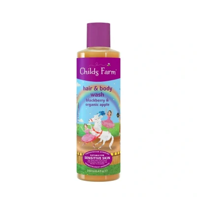 Image of Childs Farm Kids Hair &amp; Body Wash 250ml Blackberry Organic Apple Suitable for Dry, Sensitive Eczema prone Skin