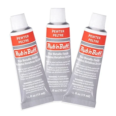 Image of AMACO Rub n Buff Wax Metallic Finish  3 Pewter 15ml Tubes Versatile Gilding for Finishing Furniture Antiquing and Restoration Colors Set of Three