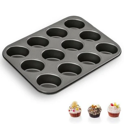 Image of Navoys 12 Cup Muffin Tray Non Stick Baking Tray, Robust Carbon Steel, Oven Safe up to 230C, Great for Yorkshire Puddings, Mince Pies, Muffins and Cupcakes, Accessories