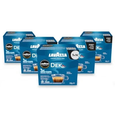 Image of Lavazza A Modo Mio Dek Creamy Coffee Capsules (5 Packs of 16)