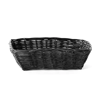 Image of [Pack of 4] Black 23cm Rectangular Wicker Poly Rattan Storage Baskets