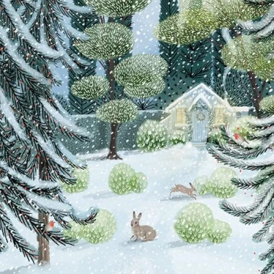 Image of Museums &amp; Galleries Pack of 5 Artistic Charity Christmas Cards Forest Friends Lovely Illustration a Winter Scene by Jane Newland 1 Design, Multi, 160 x 160mm
