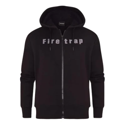 Image of Firetrap Mens Designer Cotton Sherpa Fur Lined Full Zip Fleece Hoodie Warm Winter Hooded Jacket Black S