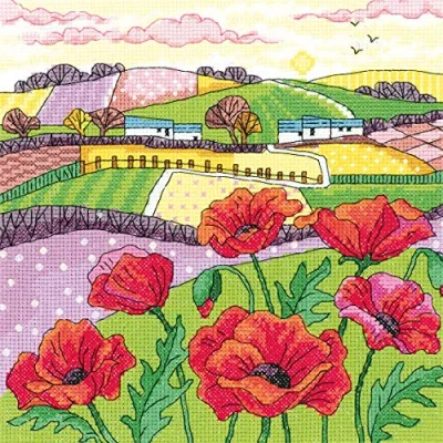 Image of Heritage KCPL1475 A Cross Stitch Kit Aida Poppies Counted 20.5x20.5cm