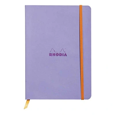 Image of RHODIA 117459C Iris Soft Notebook A5 Dotted Dot 160 pages Ivory Clairefontaine Paper 90 g/m Bookmark, Elastic Closure Faux Leather Cover Rhodiarama Collection