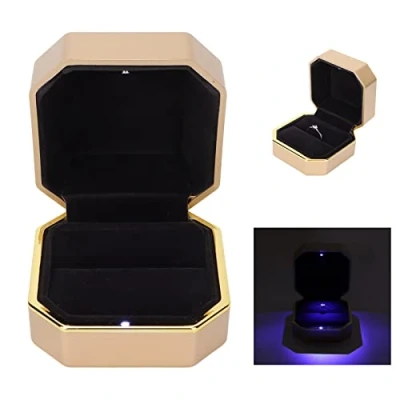 Image of LED Light Up Ring Box Couple Box, Wedding Case Jewelry Gift Storage Holder for Proposal Engagement (gold)