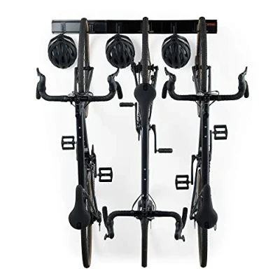 Image of VonHaus Bike Wall Mounts Space Saving Rack for Garage, Holds 3x and Helmet Vertical Mounted Mountain or Road Bikes Premium Quality Storage Mount