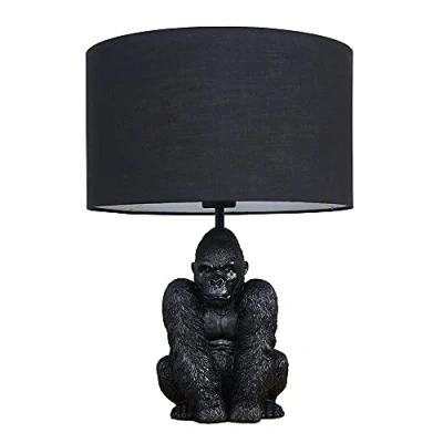 Image of MiniSun Modern Matt Black Sitting Gorilla Table Lamp with a Drum Shade Complete 4w LED Golfball Bulb [3000K Warm White]