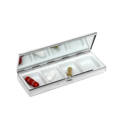 Image of Brillibrum Designer Pill Box Silver Chrome Plated Medicine to Go Travel with Engraving Organiser for Small (Pill Rectangular without Engraving)
