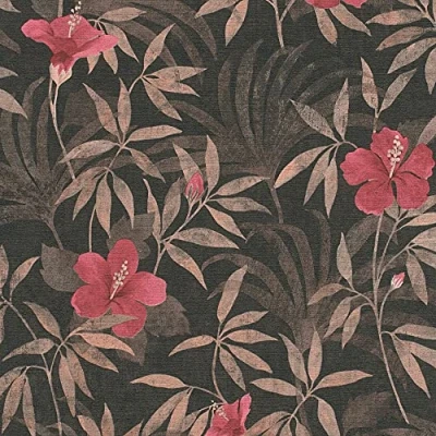 Image of Galerie HV41053 Havana Floral Motif Wallpaper, Brown/Red, 10.05m x 53cm