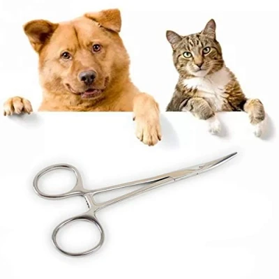 Image of Hemostat Forceps,Stainless Steel Forceps for Fishing,Hemostat Dog Ear Cleaning with Curved Tip,Ear Hair Grooming Clamp Scissors Cat Pet