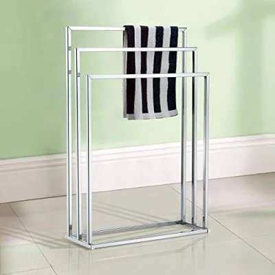 Image of Greenfields 3 TIER FREE STANDING CHROME FLOOR TOWEL RAIL BATHROOM RACK HOLDER