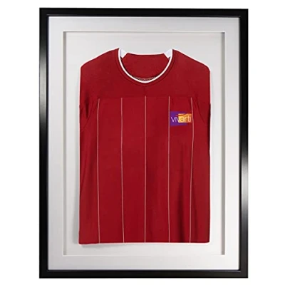 Image of Vivarti DIY Adult 3D Mounted Sports Shirt Display Frame for Football Shirt, Rugby Band T Shadow Box 60 x 80cm Black Frame, White Mount, Backing Card
