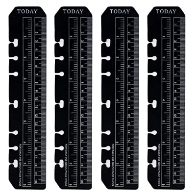 Image of 4 Pieces Black A5 Ruler Plastic Page Marker 6 Ring Notebook Binder for Journal Magazine Handbook Bookmarks